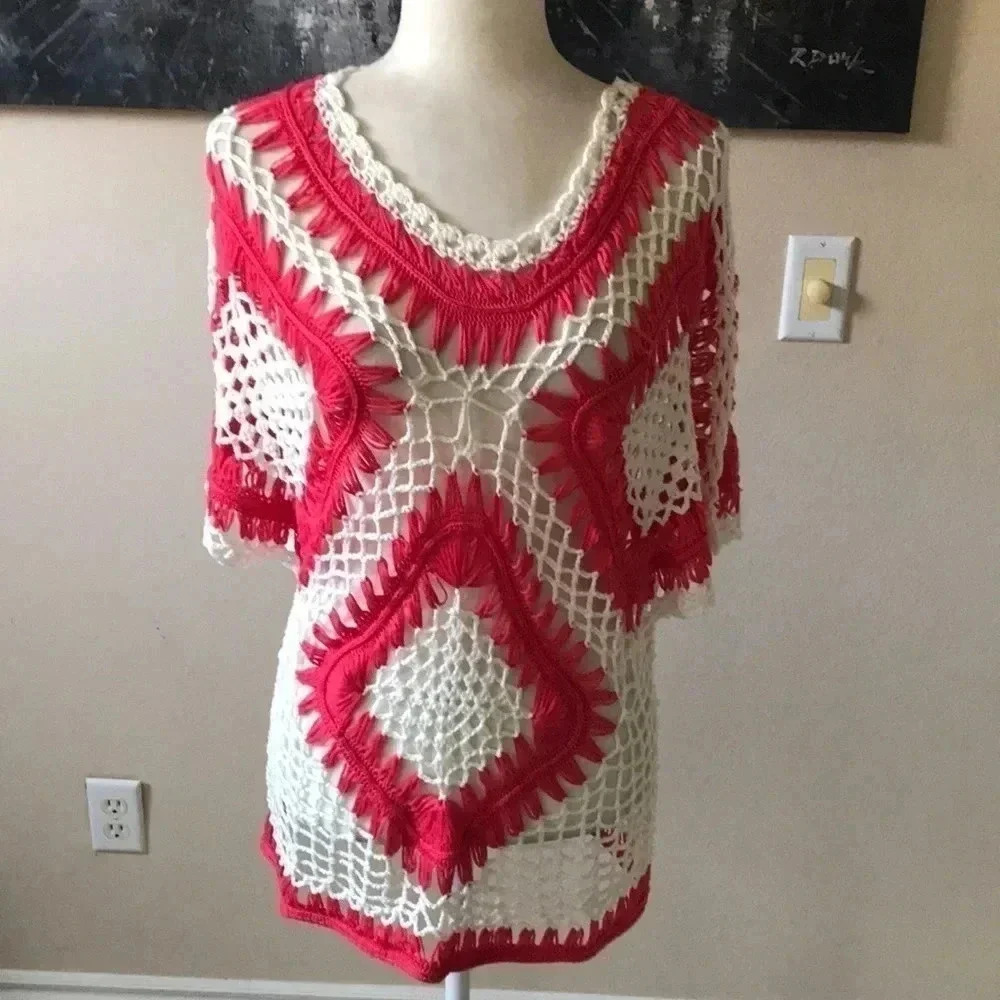 Forgotten Grace Intricate Crochet Boho Style Top-Size Small